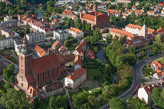 Lidzbark Warminski, panorama na stara czesc miasta od strony SSW. EU, PL, Warm-Maz. Lotnicze.